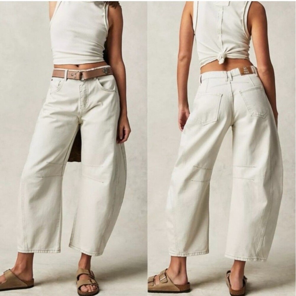 We The Free Women’s Jeans 32 Cream Milk Good Luck Mid-rise Barrel Baggy Loose